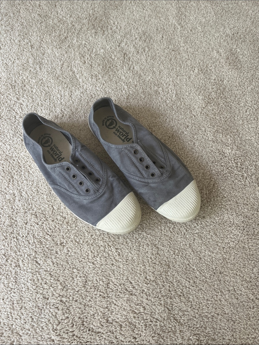 Slip-On Natural World Canvas Sneakers in Gray with White Rubber Toe Caps
